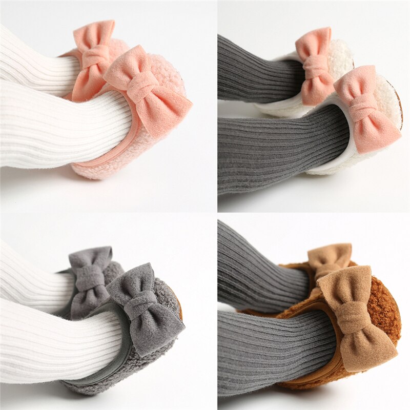 Winter Pluche Boot Warm Kid Baby Meisjes Sneeuw Boot Strik Schoenen Zachte Katoenen Zool Prewalker Crib Kinderen Pluche schoenen