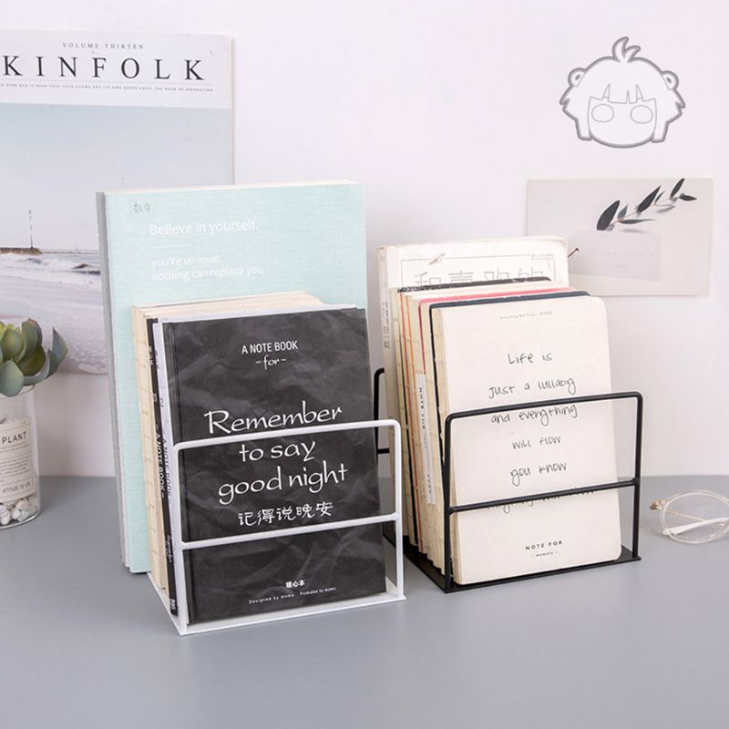 Sujetalibros de hierro forjado para libros, soporte sencillo para escritorio, organizador de revistas, soporte para estante, 1 par