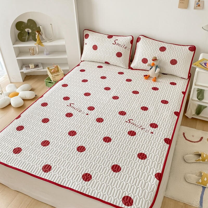 Ins Cute Latex Mattress Cover Set Girly Heart Air Conditioning Soft Mat Foldable Machine Washable Bed Mat Cool Bed Cover