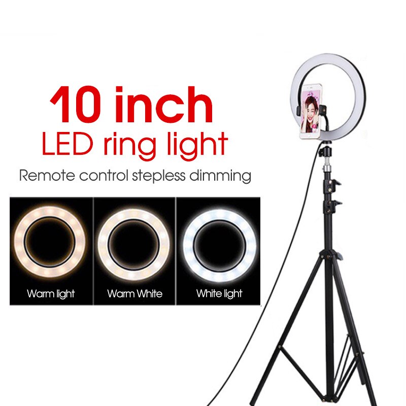 LED Ring Light Selfie Ringlight Video Photpgraphy Lamp For Makeup Video Live Lighting Shooting Dimmable Ring Light 10 Inch