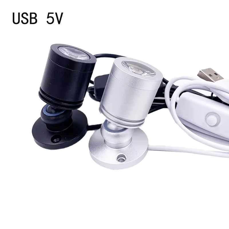 Mini led-spotlight med 3w smykkedisplays og  dc5v med kontakt, usb-interface, butiksskab, legetøjsdekoration, fokuslys til skrivebordet