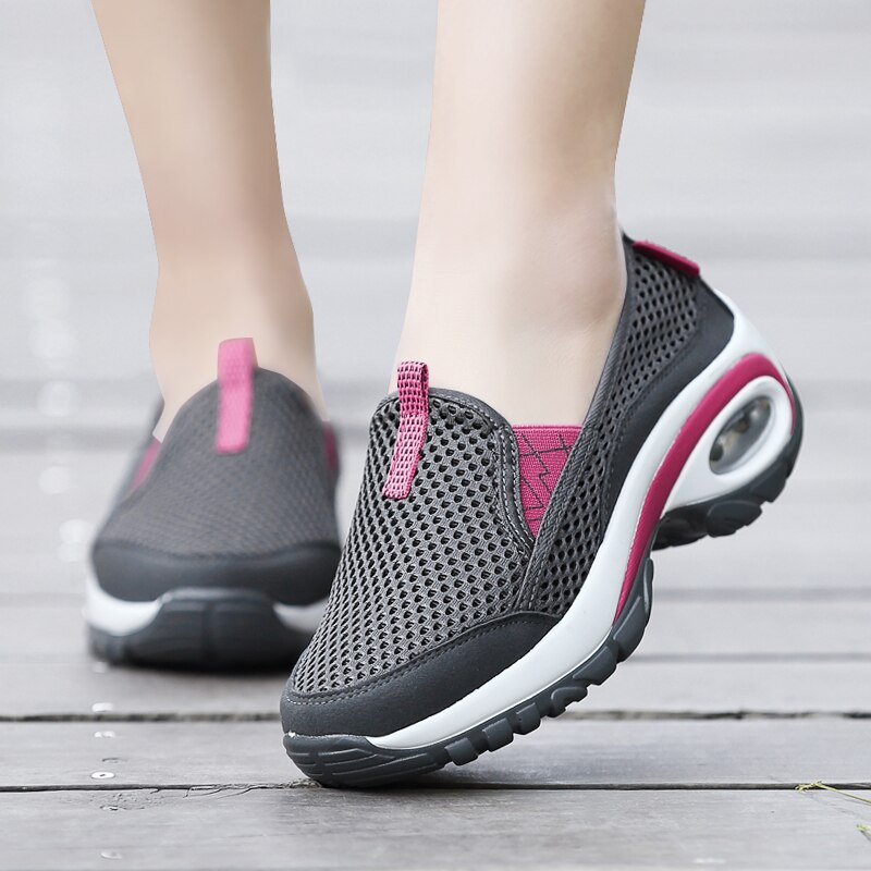 Zapatos antideslizantes para caminar, de malla transpirable, con almohadilla de aire para mujer