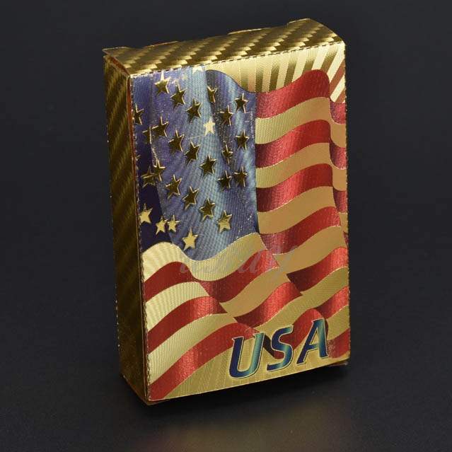 Farverigt amerikansk flag flagrende guld sølvfolie spillekort plast vandtætte kort til indsamling: Guld 1