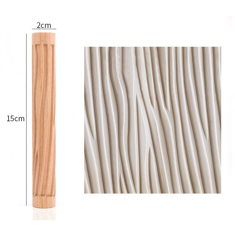Rodillo de textura de madera para cerámica, herramienta de modelado con relieve de árbol, piedra, patrón de flores, rodillo de barro, escultura de cerámica artesanal: Wood grain