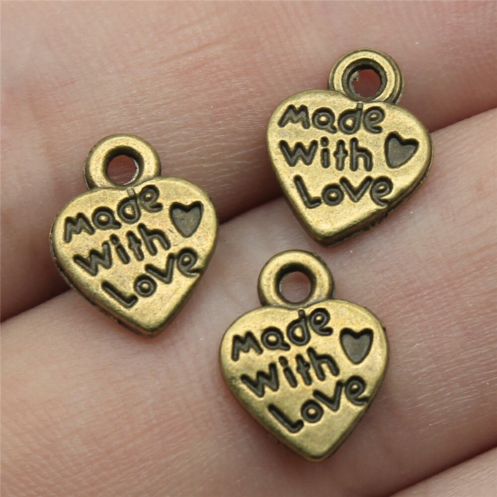 Wysiwyg 40Pcs Charms Hart Met Liefde Gemaakt 12X10Mm Tibetaanse Brons Zilver Kleur Hangers Antieke Sieraden Maken diy Handgemaakte Craft: Antique Bronze Plated