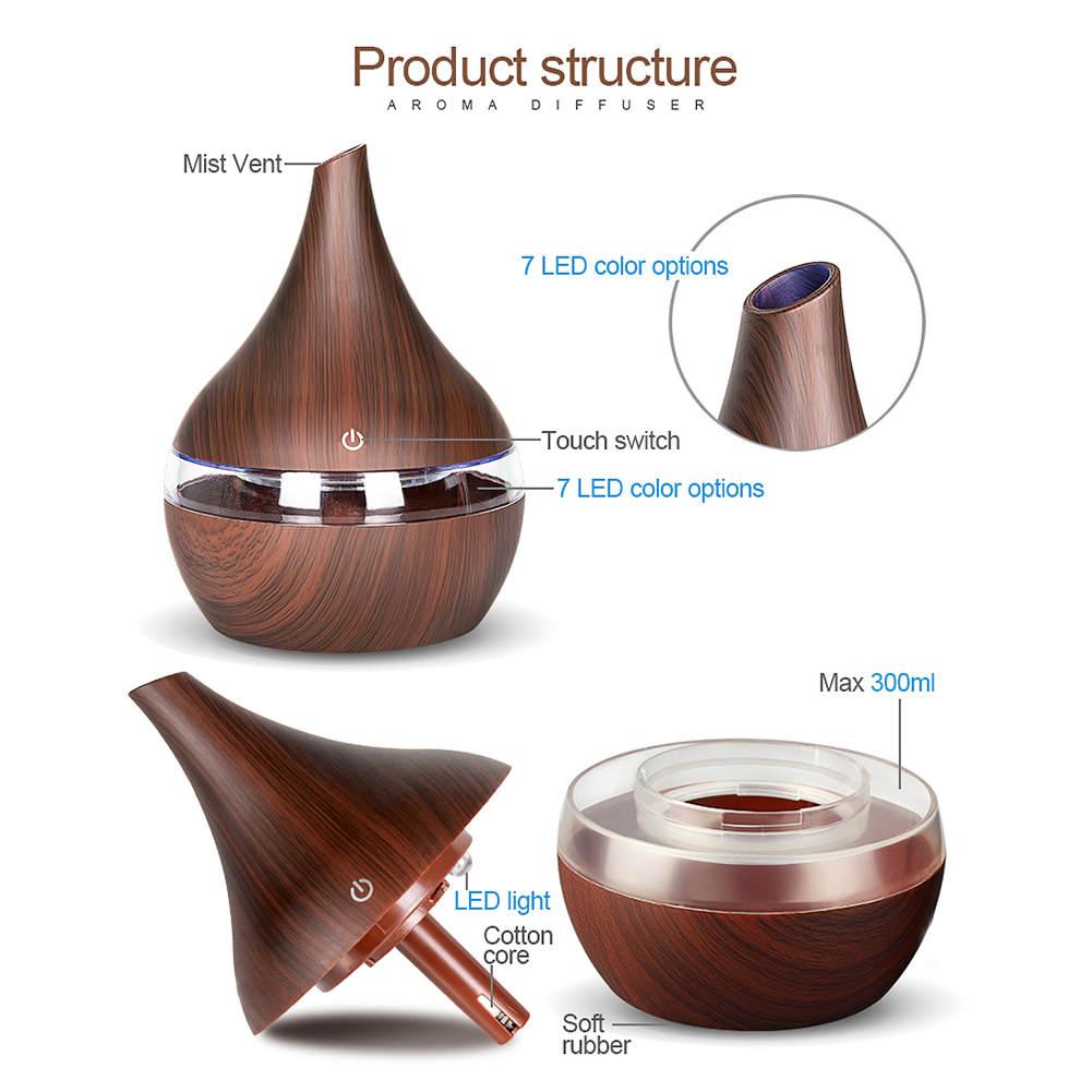145x110MM 300ml 5V DC/USB Wooden Ultrasonic Air Humidifier USB Electric Aroma Essential Oil Air Diffuser For Car