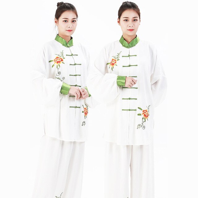 Frauen Traditionelle Chinesische Kleidung Stickerei Lange Ärmeln Wushu TaiChi KungFu Uniform Anzug Uniformen Tai Chi Übung Kleidung: green / XS