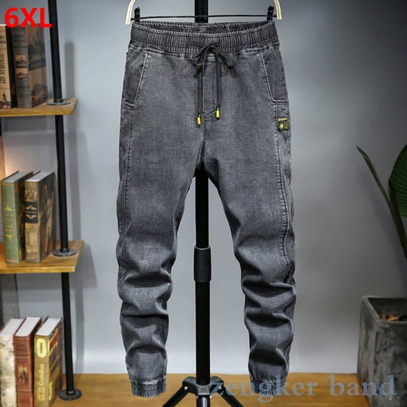 Fjederjeans med elastik i taljen til mænd og #39 ;s store størrelse løse haremsbukser tidevand oversized elastik slim cropped ankellange bukser 6xl 5xl 4xl