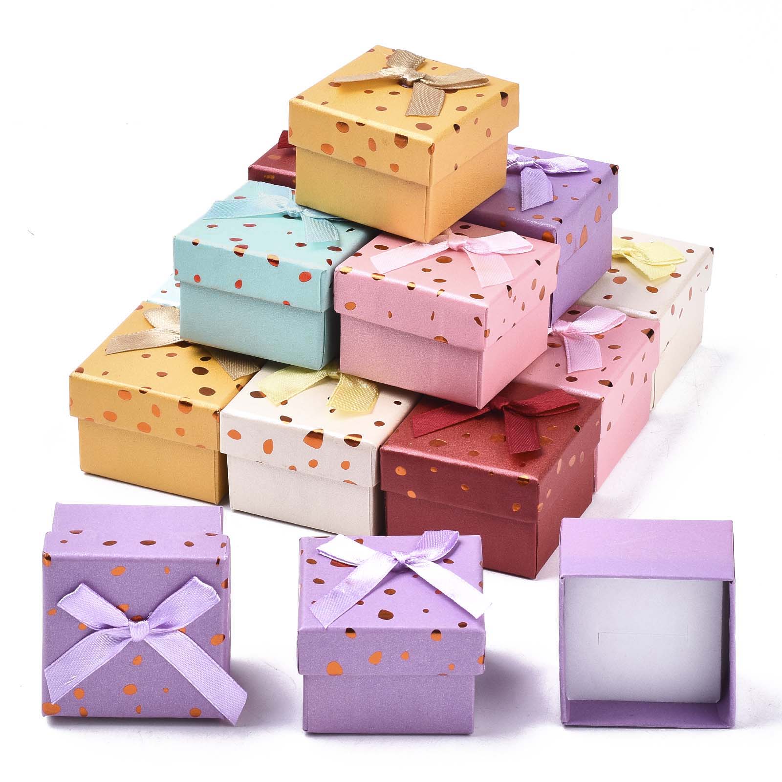 24Pcs Jewelry Boxes Necklaces Ring Earring Box Bowknot Ribbon Packaging Storage Container Organizer with Sponge Mixed Color