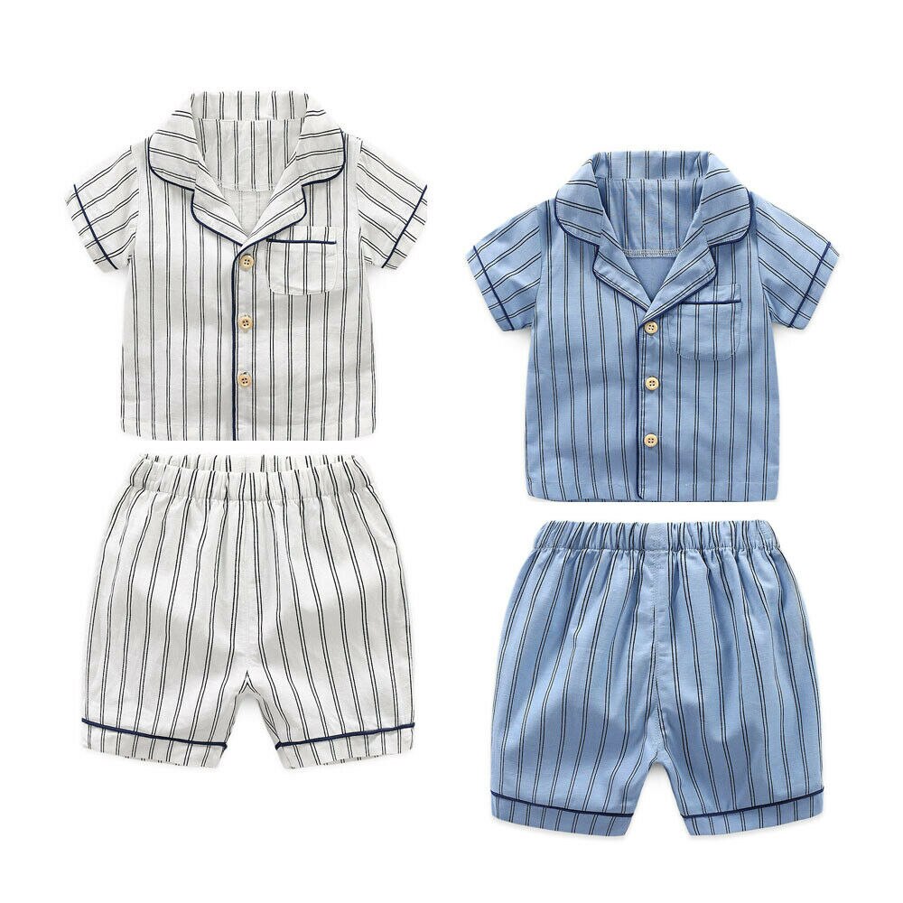 Pudcoco Gestreepte Gentleman Stijl Zomer Peuter Kids Jongens Kleding Nachtkleding Pyjama Set Shirt + Broek