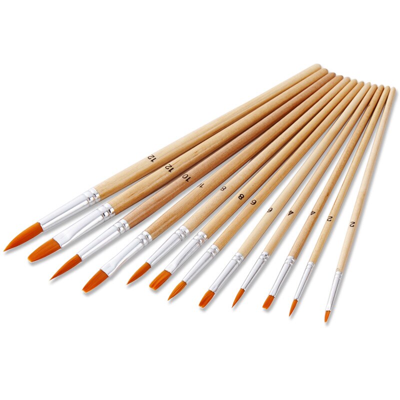 Juego de pinceles de nailon para pintura al óleo, Set de 12 unidades de pinceles para pintura al óleo para acuarela, dibujo acrílico, suministros de arte, diferentes tamaños