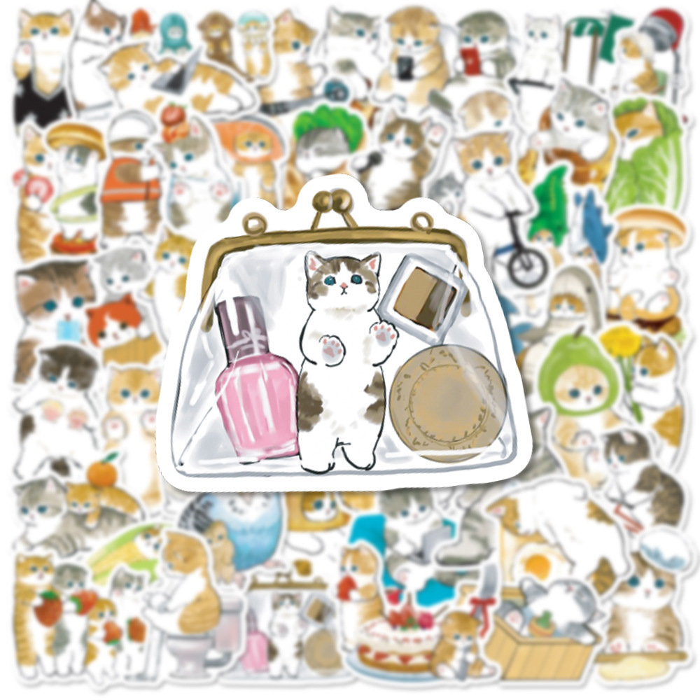 50Pcs Cartoon Cat Stickers Cute Kitten DIY Stickers Scrapbooking Phone Luggage Skateboard Decorative Waterproof Graffiti Decals