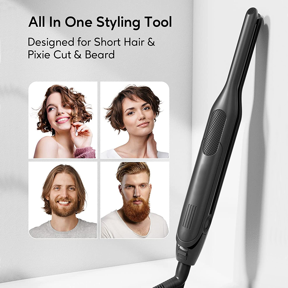 Hair Straightener Curler Ceramic Coating Thinnest Plate Pencil Flat Irons For Short Hair Men's Beard Styler
