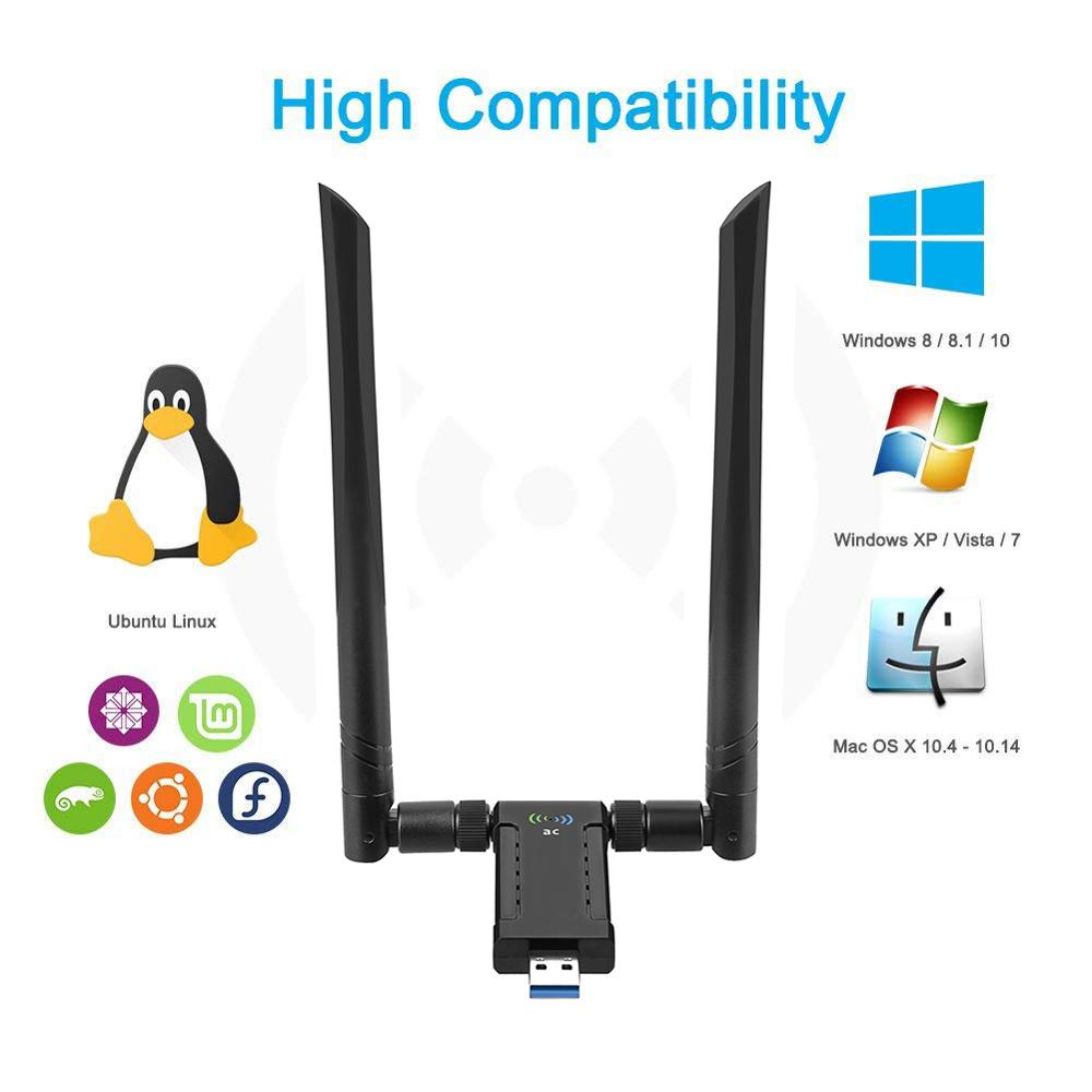 1200Mbps Wireless USB Network Card USB3.0 Dual Band 2.4G&5.8G Wifi Receiver & Wireless Adapter for PC with 2Pcs Antennas