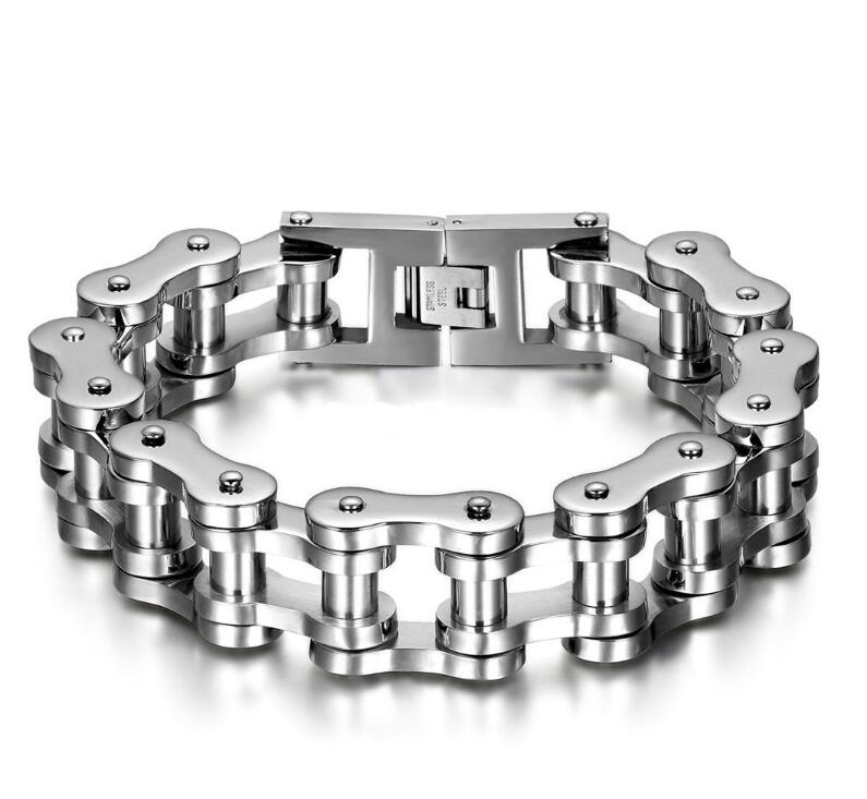 Pulsera negra de acero inoxidable para hombre, brazalete resistente de 18mm/22mm, cadena de motocicleta, joyería