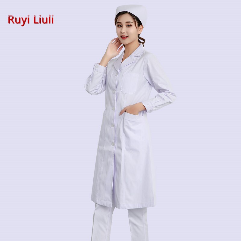 Bata blanca de manga larga para médicos, uniforme para enfermeras, Estilo clásico