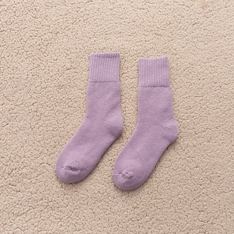 Winter Thicken Warm Women's Socks Solid Black White Velvet Boots Floor Sleeping Sock Thermal Warmer Snow Sock for Christmas: Purple