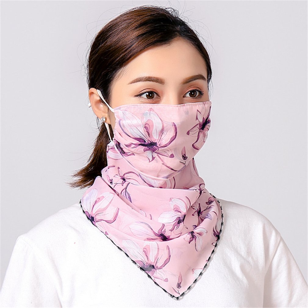 Summer Women Face Mask Neck Protection and Face Protection Sun Veil Scarves Chiffon Mounting Ear Adjustable Tightness Mask: 4
