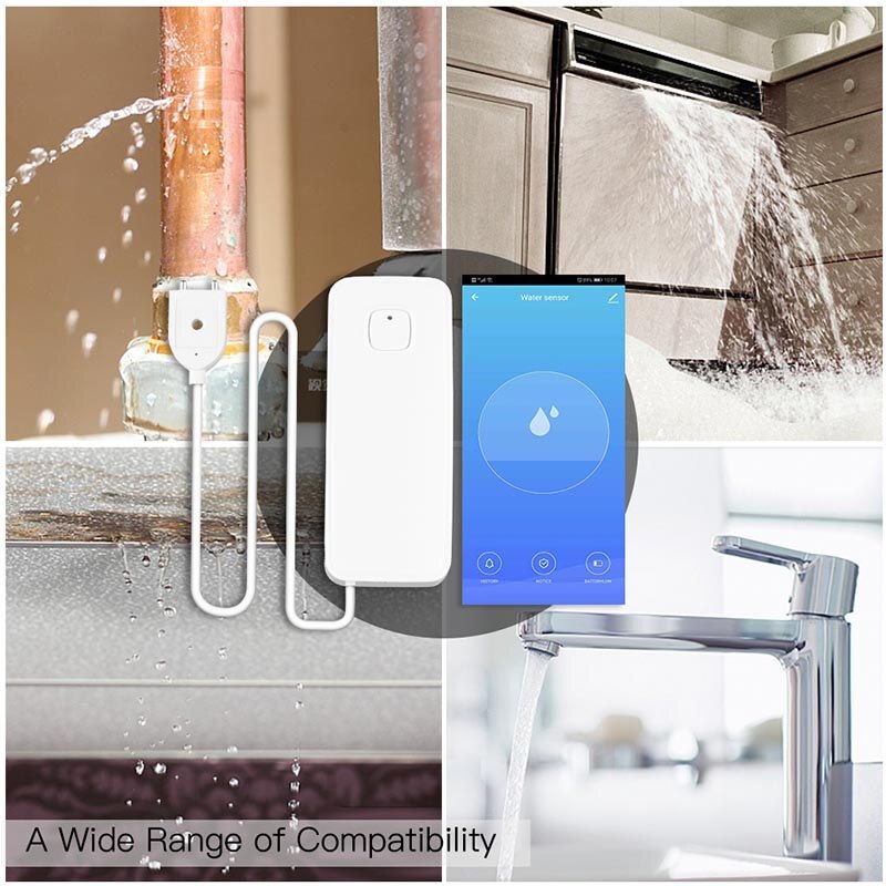 Tuya WiFi Smart Flood Sensor Water Leakage Detector Flood Overflow Alert Security Alarm System Smart Life App Remote Control