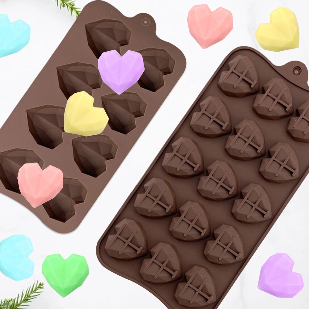 15 Cavity Diamond Heart Silicone Chocolate Mold DIY Cake Accessories Molds Kitchen Ice Cubes Biscuit Pastry Manual Baking Mould