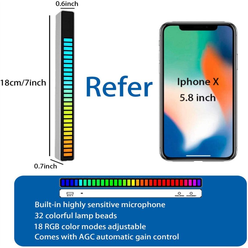 RGB Rhythm Light Night Lamp Sound Party Lights Room Decor Voice Control Sensor Backlight Music Atmosphere Led 32 led Ambient