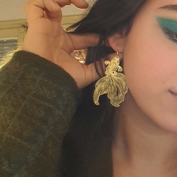 Pendientes Koi de para mujer, aretes metálicos huecos exagerados, pendientes de pez dorado, pendientes geométricos, joyería, pendientes de pez