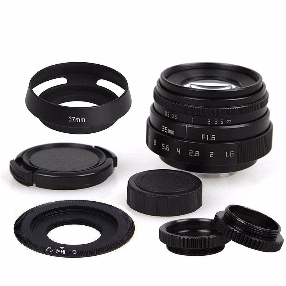 35mm F1.6 CCTV Lens C Mount Camera Lens + Zonnekap voor Olympus Panasonic Micro 4/3 M4/3 Mount Camera Lens