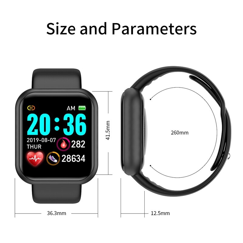Smartwatch - Fitness Tracker - Heart Rate Monitor - Sleep Tracker - USB Charging - Android/iOS Compatible
