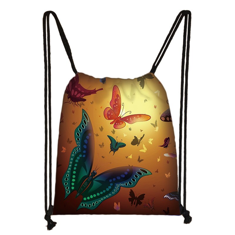 Bella farfalla stampa adolescente ragazze borsa con coulisse zaino zaino Casual giornaliero borse con coulisse borse di stoccaggio: 015