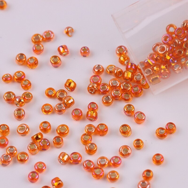 Cuentas de vidrio 12/0 unids/paquete de 2mm, cuentas de cristal checo cuadradas, espaciador de cuentas de vidrio, Agujero cuadrado para fabricación de joyería Diy: 594 AB Orange