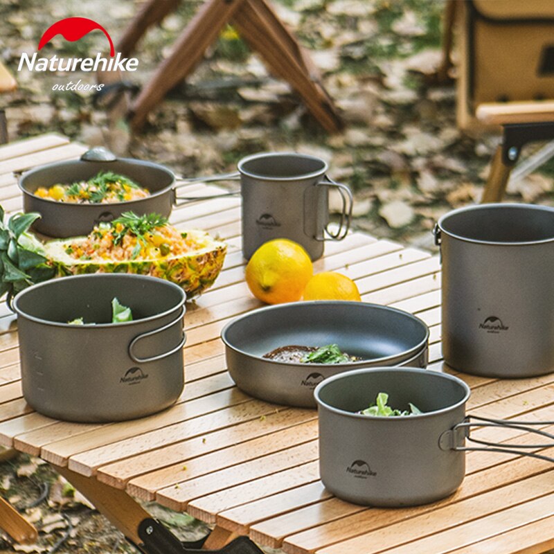 Naturehike Titan Geschirr Ich bin Freien Picknick Camping Kochgeschirr Ultraleicht Titan Topf Pfanne 2-3 Personen Camping Picknick Kochgeschirr