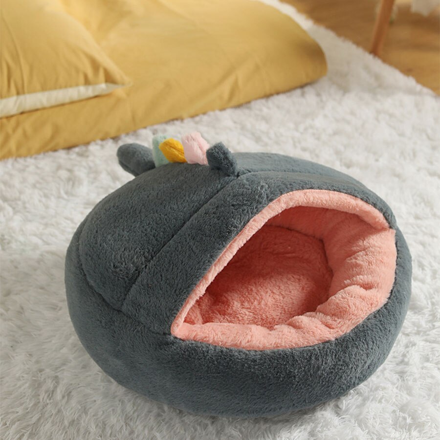 Kawaii Cat Bed Cartoon Sculpt Soft Comfort Cat Hous Warm Non Slip Removable Deep Sleep Pet Bed Interesting Cat Accessories: gray / 55cm