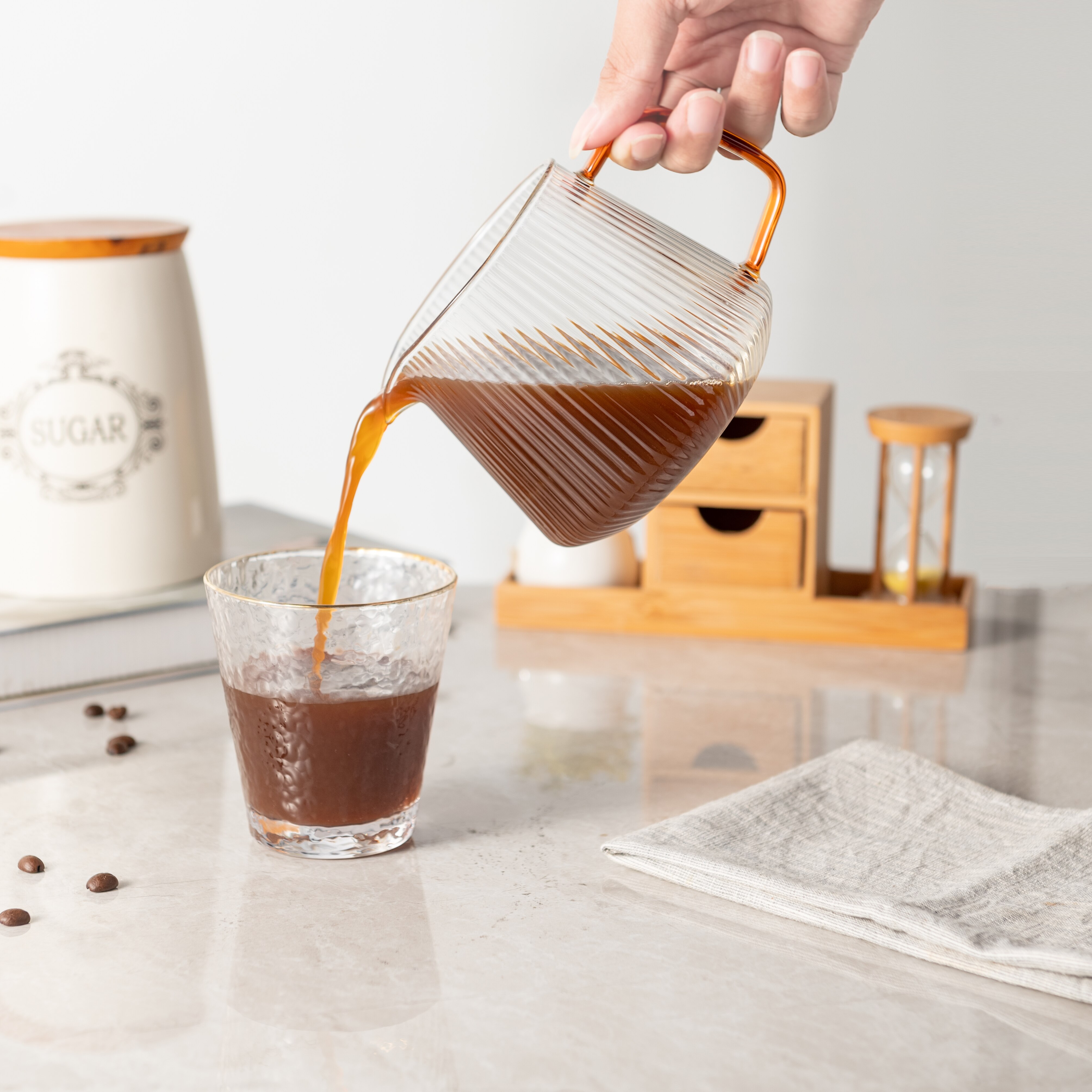 V60 300CC Kaffee Server mit pinsel, Glas Palette Kaffee Karaffe, borosilikatglas Karaffe für Gießen Über Kaffee Maker Microwa