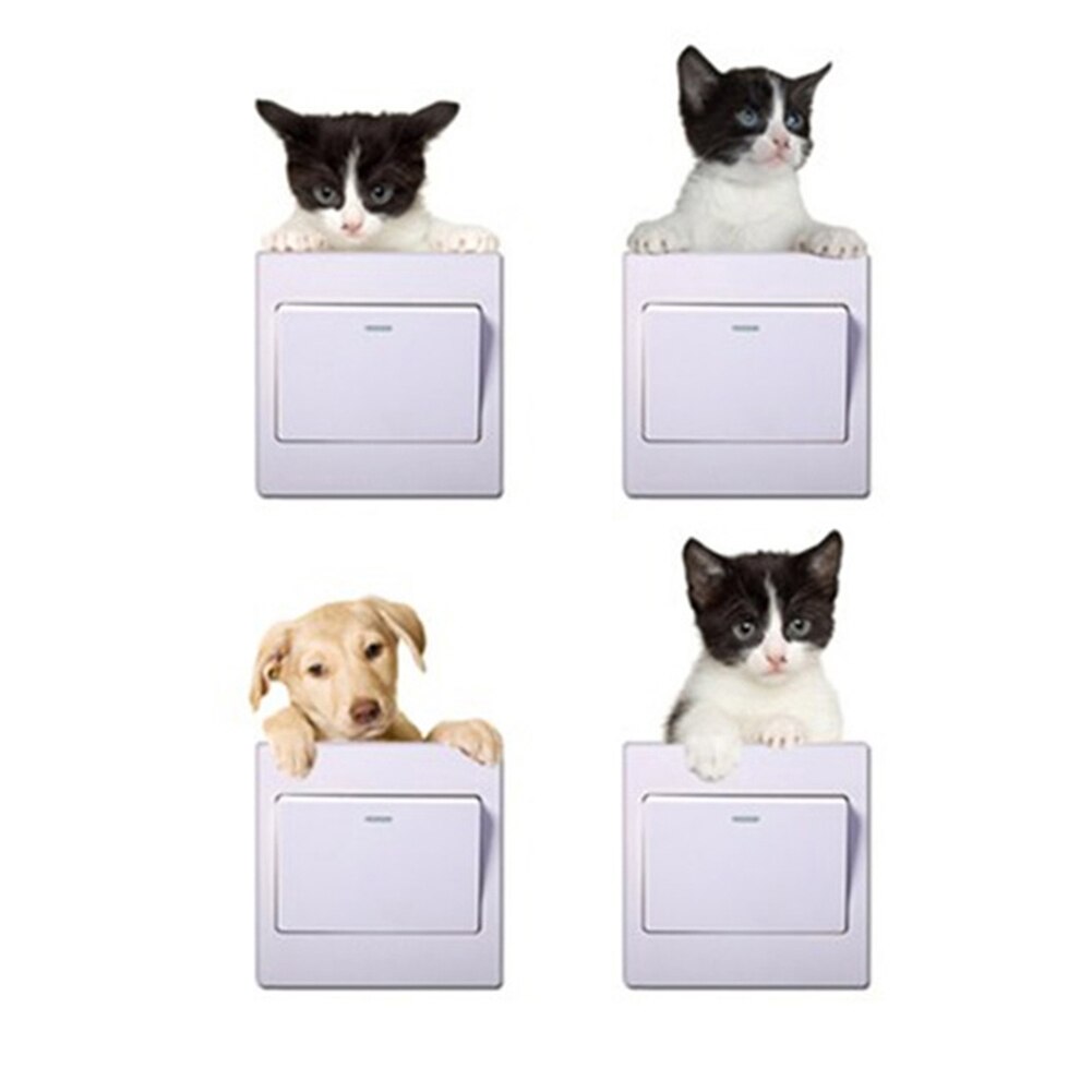 Very cute 3D Cat and Dog Switch stickers PVC Removable Wall Sticker Vinyl for Bedroom living room Home Decor Decals Socket paste