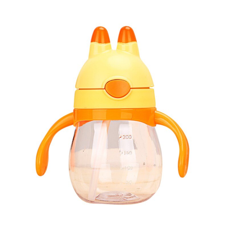 200ML Baby Cup Kids Children Learn Feeding Drinking Water Straw Handle Bottle mamadeira Sippy Training Cup Baby Feeding Cup: Yellow