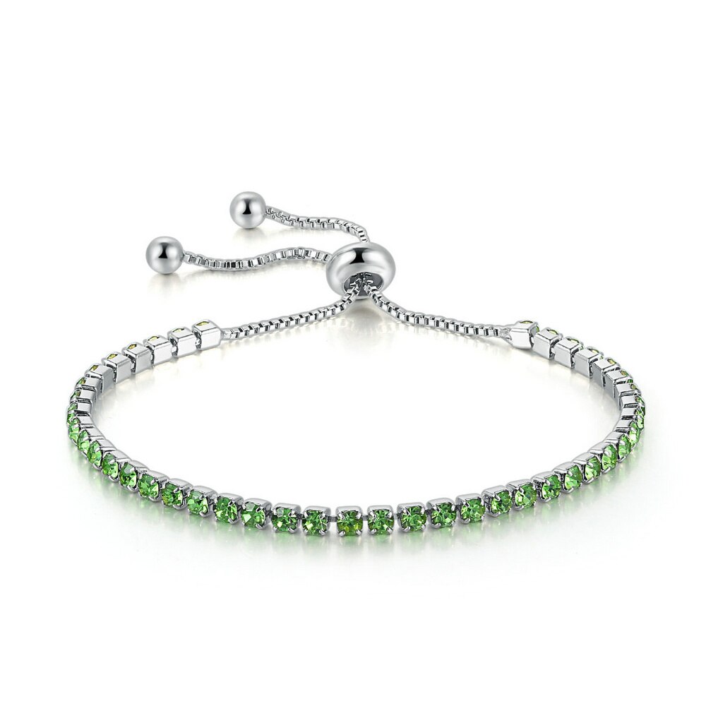 Charm Bracelets For Women Girls Party White Gold Small CZ Stone Adjustable Bridal Jewelry DWH095M: Green Stone