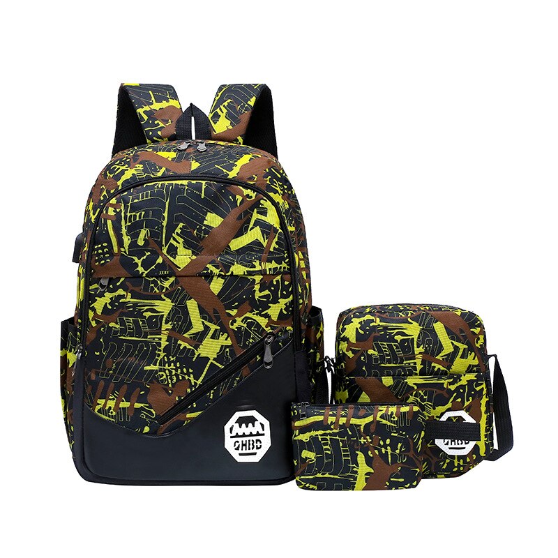 3 pz/set zaini maschili borse da scuola per le donne 2022 ragazzi una spalla grande borsa da viaggio per studenti zaino da scuola per uomo sac mochila: green