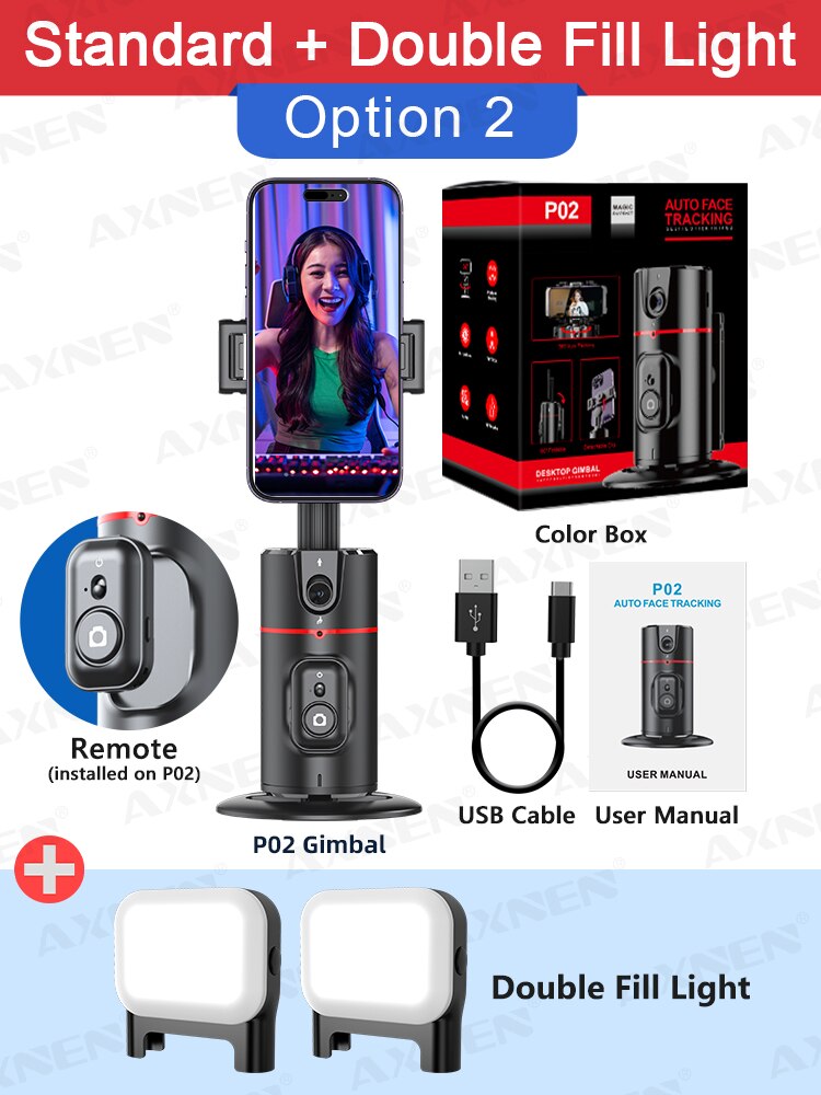 AXNEN P02 360 Rotation Follow-up Gimbal Stabilizer Monopod Desktop Tracking Gimbal with Remote for Phone Tiktok Live Photography: Bundle 2