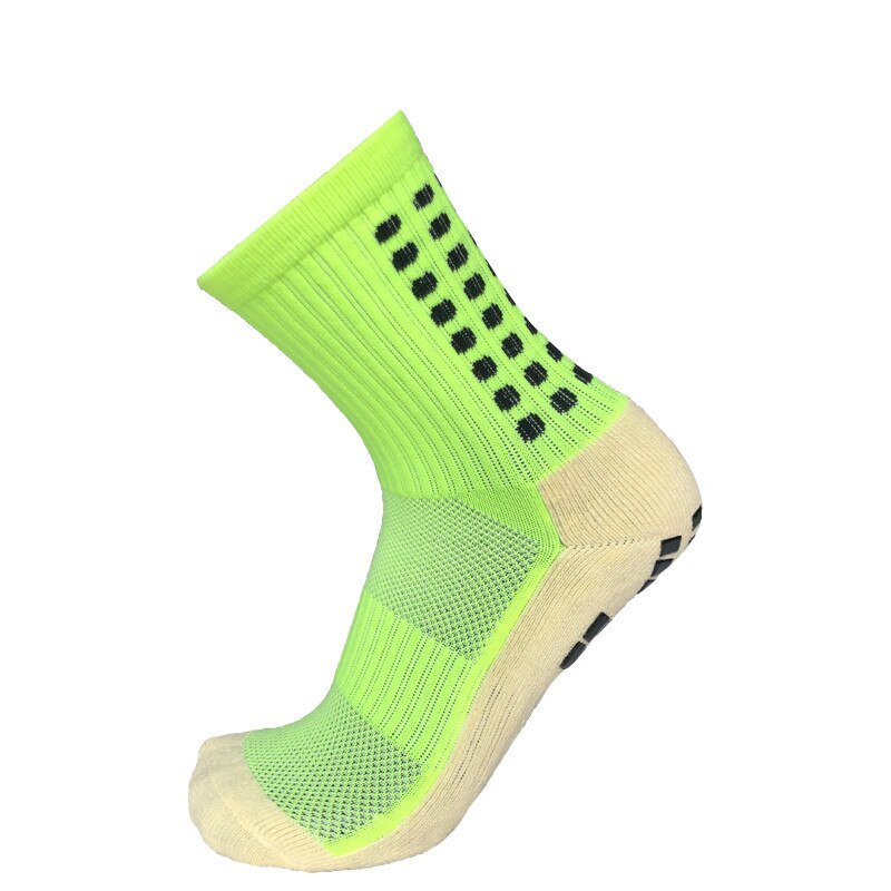 Anti-slip Plantar Rubber Block Soccer Socks Men Outdoor Sport Football Socks for women: Fluorescent green