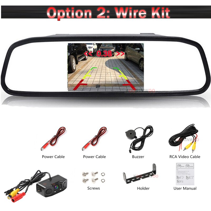 Koorinwoo Wireless For Sony AHD Parktronic Car Parking Sensors 2 + Rear view camera With Monitor Mirror Parking Monitor Speaker: Option 2--4.3 Inches