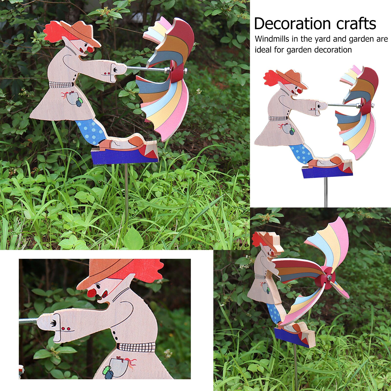 Unique Outdoor Wooden Clown Windmill Wind Spinners Wind Catchers Patio Lawn Garden Decor Crafts Garden Supplies