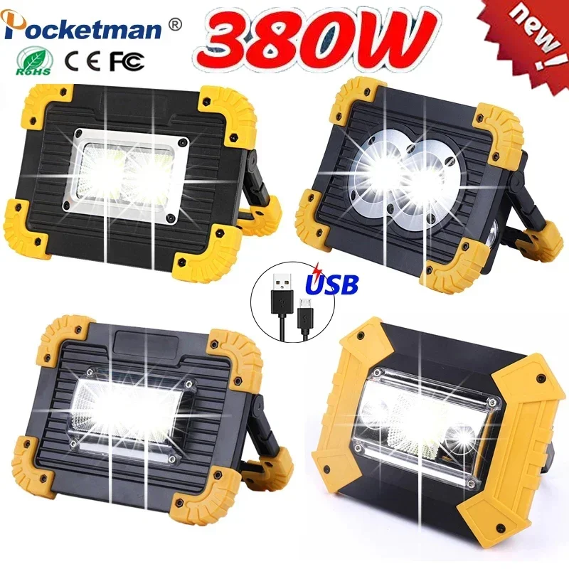 380W Powerful Spotlight Portable Work Lights LED Rechargeable Waterproof Outdoor Power Bank Lantern for Search Camping by 18650