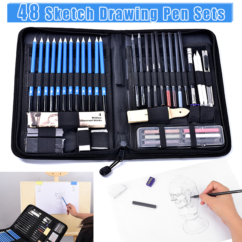 48Pcs/Set Sketch Drawing Pencils Kit with Graphite Charcoal Pen AS99