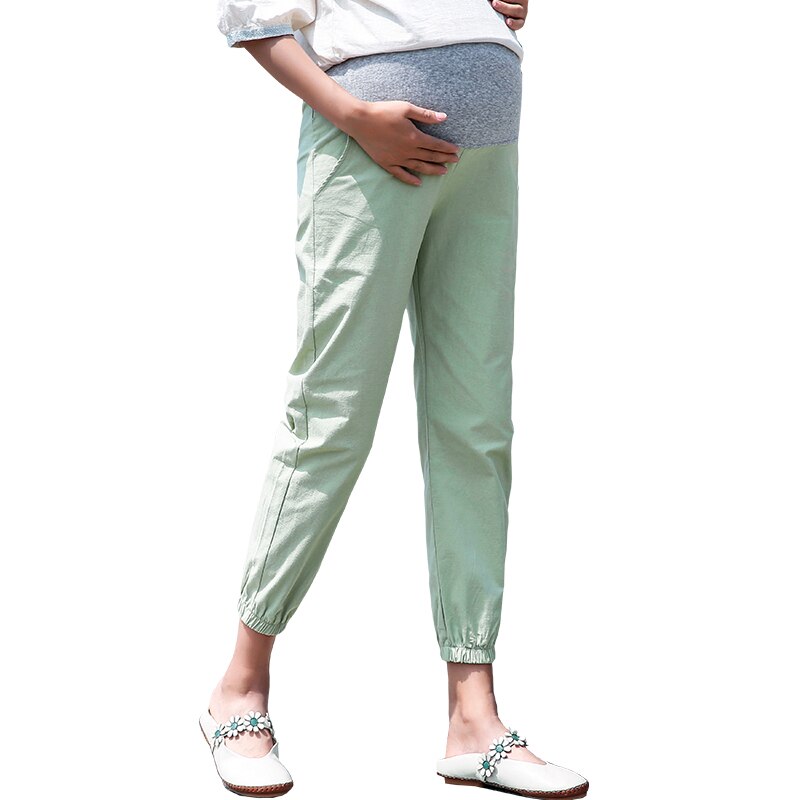 Sommer tynd barsel capri bukser niende længde bomuld mor tøj til gravide kvinder elastik talje graviditet