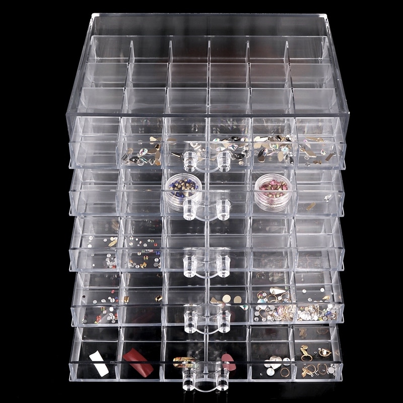 120 gitter gennemsigtig neglelak dekoration opbevaringsboks rhinestones perler tilbehør displaybeholder sag manicure værktøj