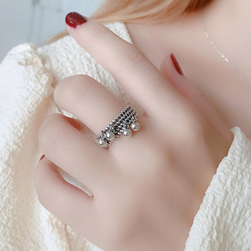 Foxanry Vintage Punk couleur argent anneaux à la perles pendentif gland géométrique fête bijoux pour les femmes