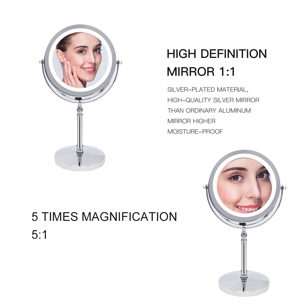 LED Lights Makeup Mirror 5X Desktop Vanity Mirror Double Sided Backlit Cosmetic Mirrors