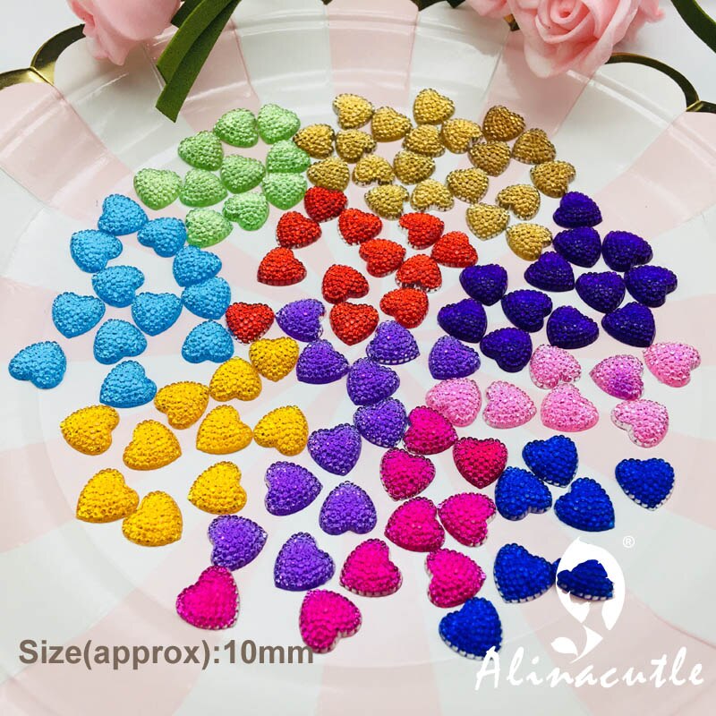 Gemas planas de 10mm con parte trasera de diamante, cristales de corazón pegatinas para piedra, GEMA, arte Hecho A Mano, manualidades, álbumes de recortes, 100 unidades