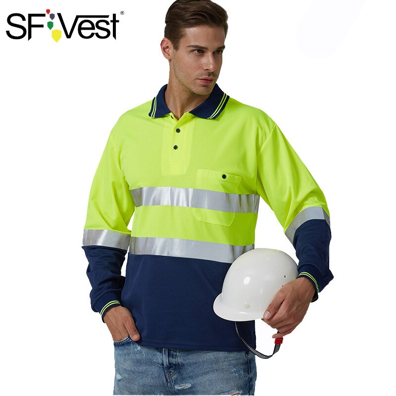 Orange høj synlighed reflekterende sikkerheds t-shirt hurtigtørrende langærmet arbejdstøj udendørs konstruktion beskyttende arbejdstøj: Marine gul / Xxl