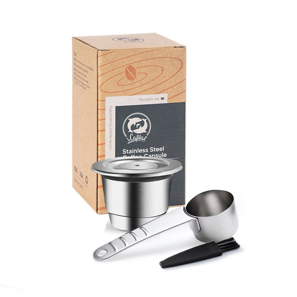 Wiederverwendbare Edelstahlkapsel für Nespresso passen Essenza Mini Inissia Elf Mahcine Espresso nachfüllbare Kaffeepads mit Gummis: XL / Licht Grau